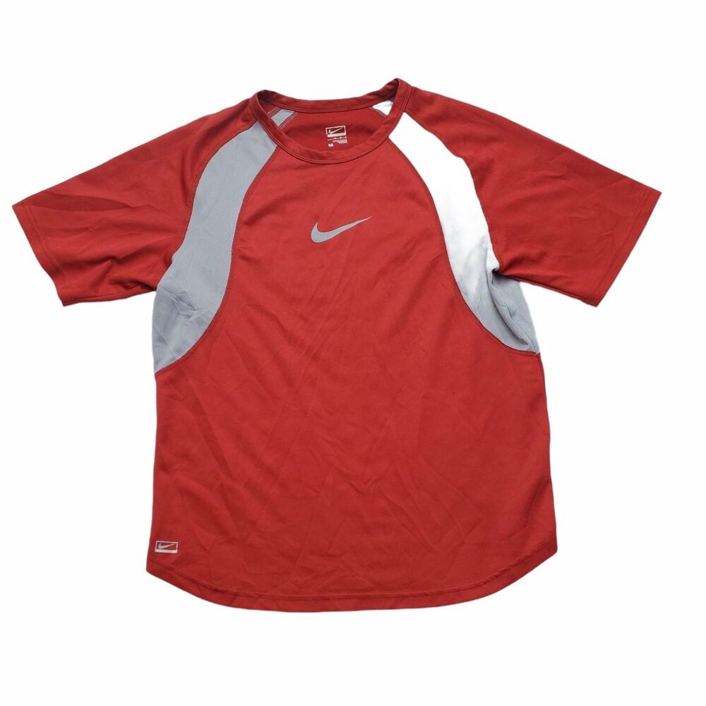 Nike Performance T Shirt Mens M Red Gray Center Swoosh Athletic Training Top